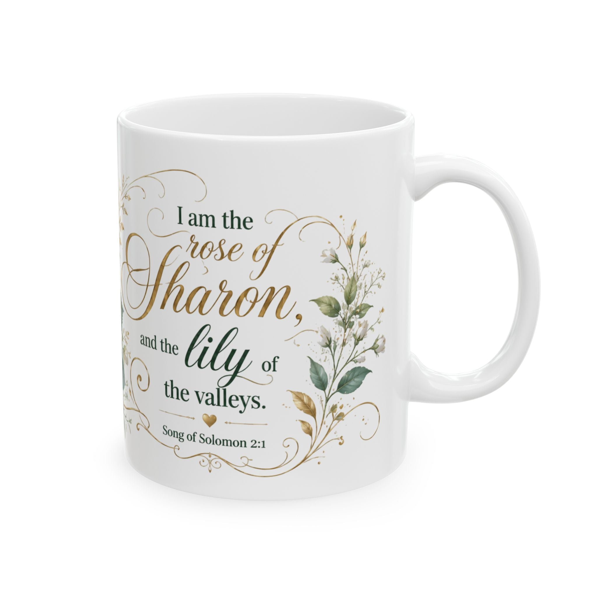 White Rose Floral Script Mug