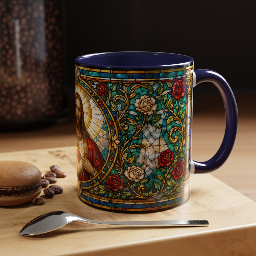 Sacred Heart Jesus Stained Glass Mug | Accent Coffee Mug 11oz 15oz