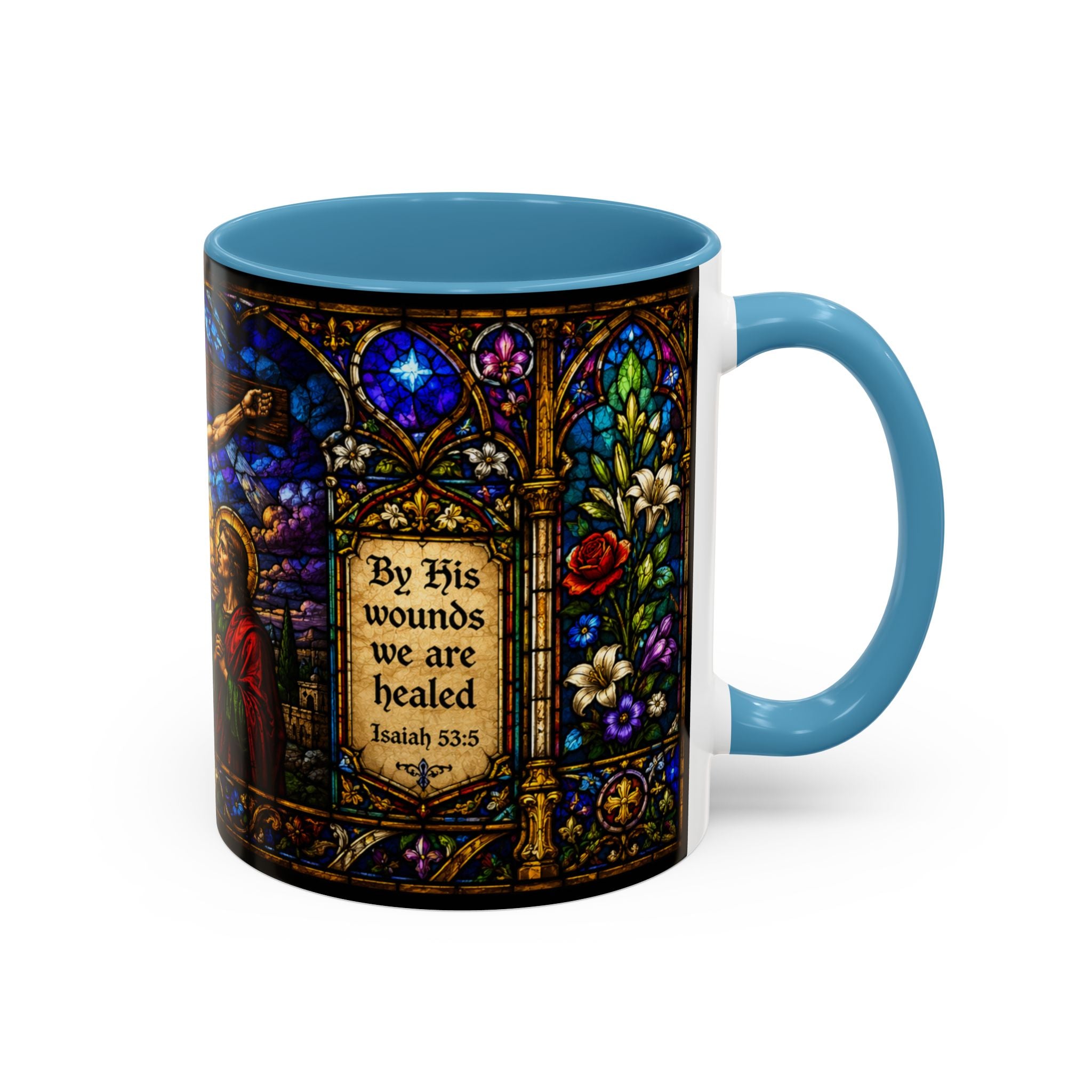 Jesus Crucifixion Mug, Christian Coffee Cup, Stained Glass Cross Mug, Faith Bible Mug, Religious Gift, Holy Bible Coffee Cup