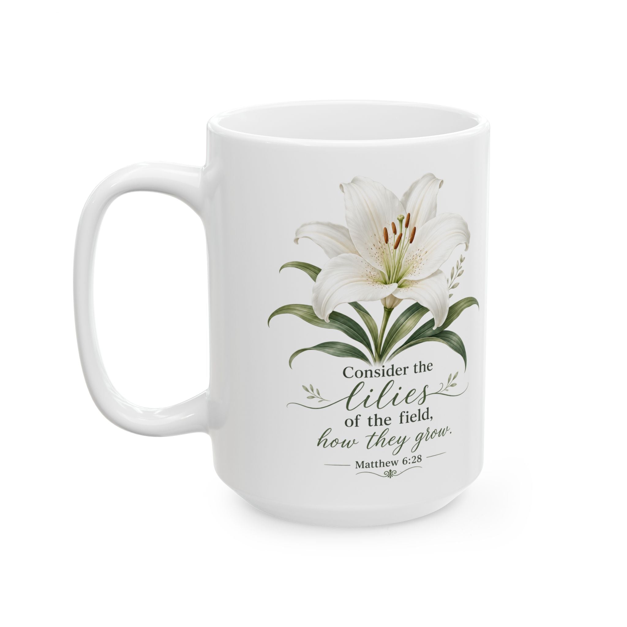 White Lily Floral Illustration Mug