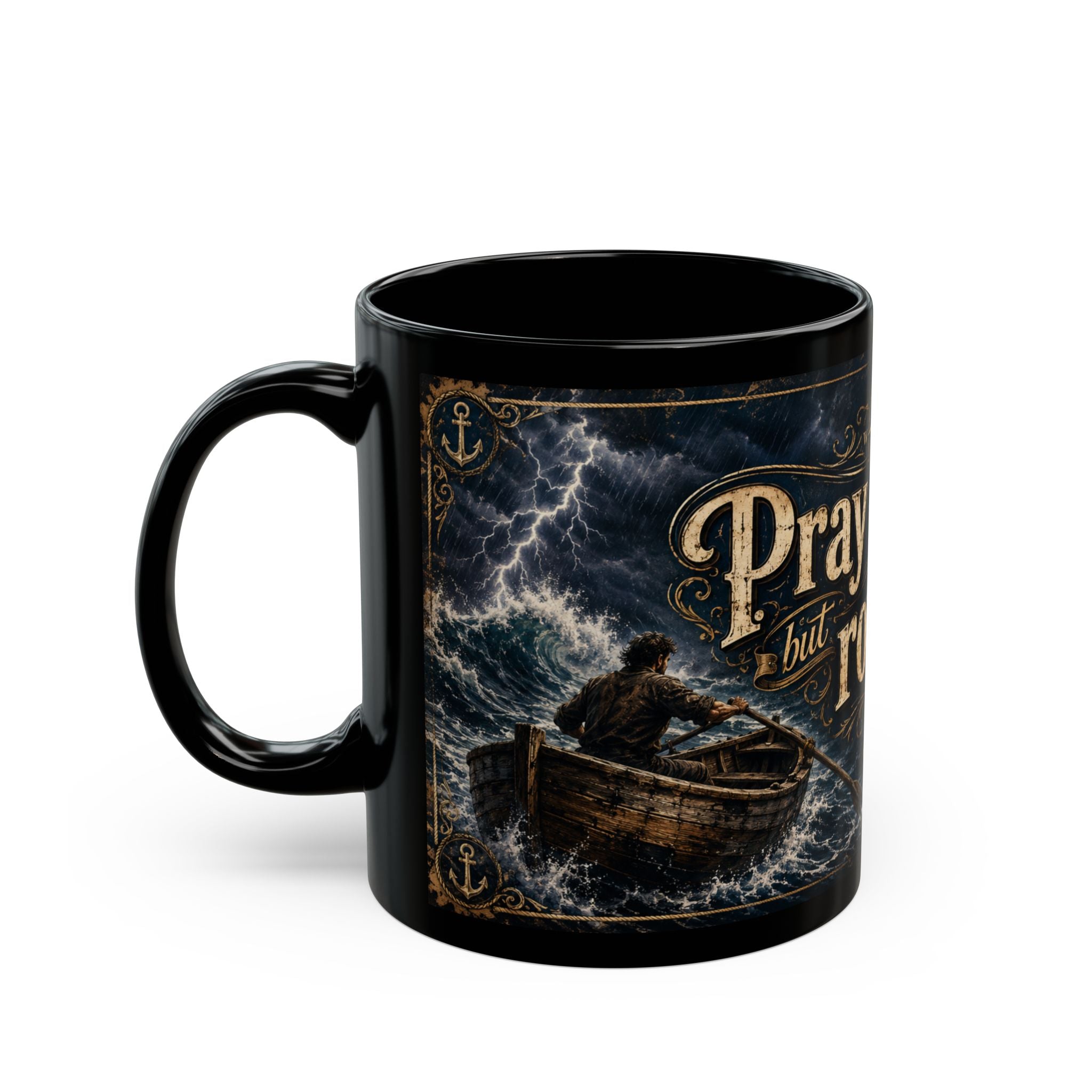 Pray to God But Row to Shore Mug, Christian Ocean Coffee Cup