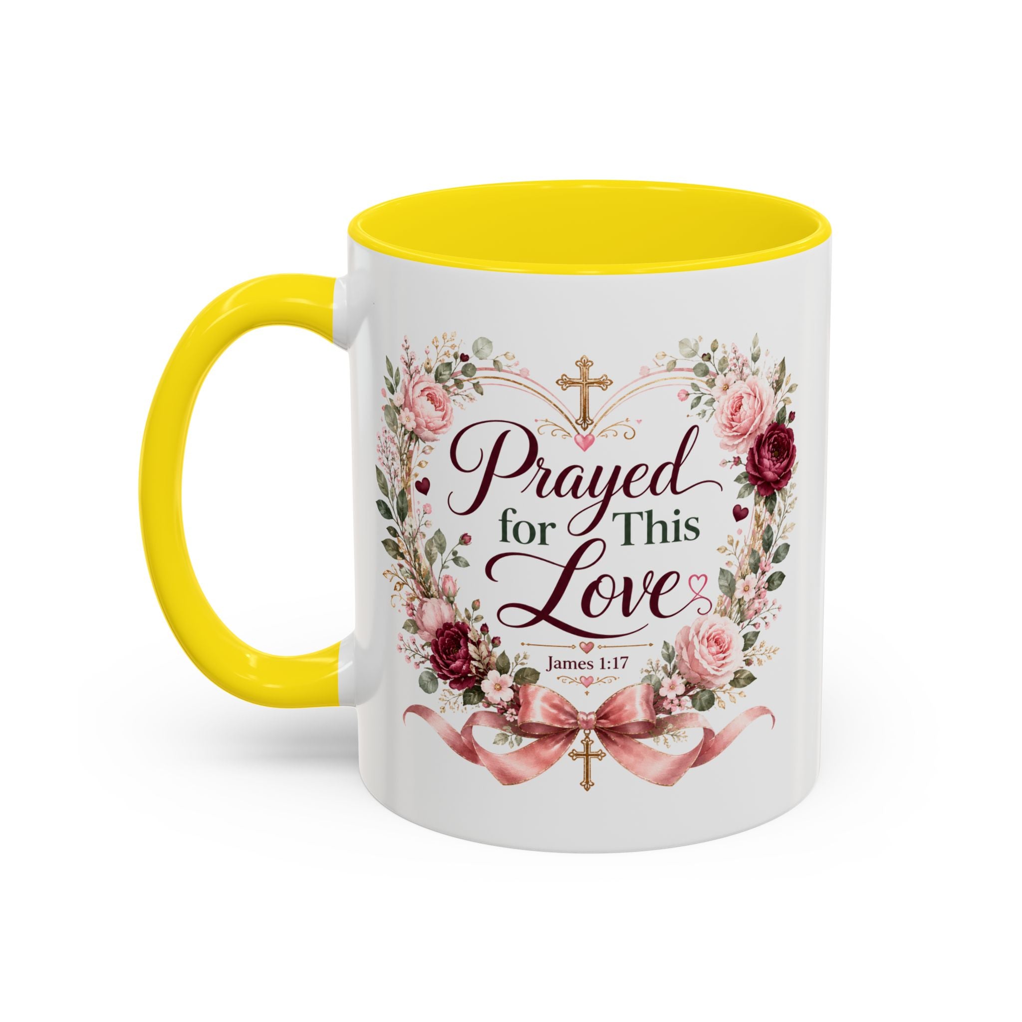 Prayed for This Love Mug, Christian Gift for Wife or Girlfriend, Romantic Bible Verse Mug, James 1:17 Floral Love Coffee Cup