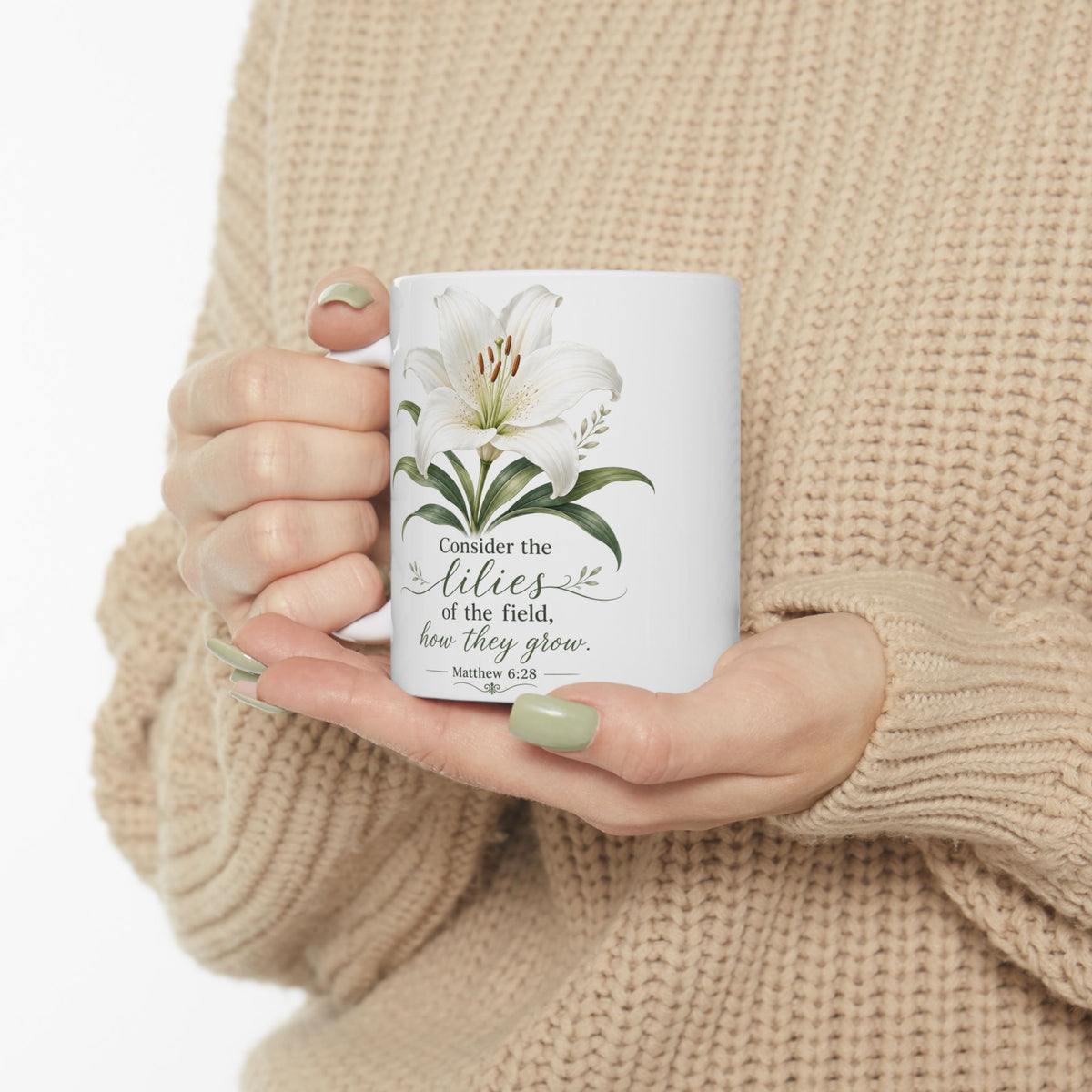White Lily Floral Illustration Mug