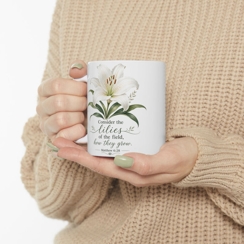White Lily Floral Illustration Mug