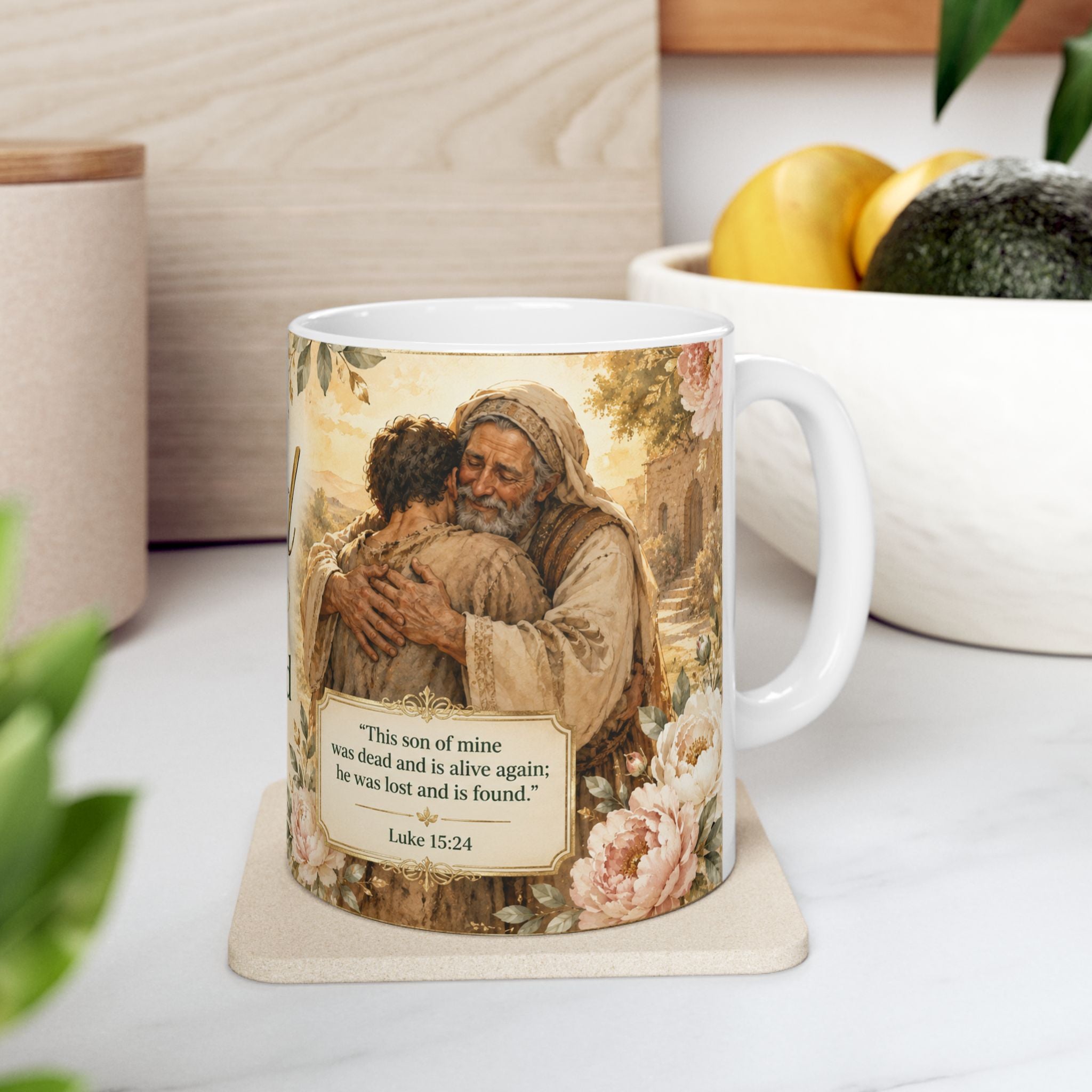 I’m Blessed He Welcomed Me Home Mug, Luke 15:24 Christian Coffee Cup, Prodigal Son Bible Verse Gift