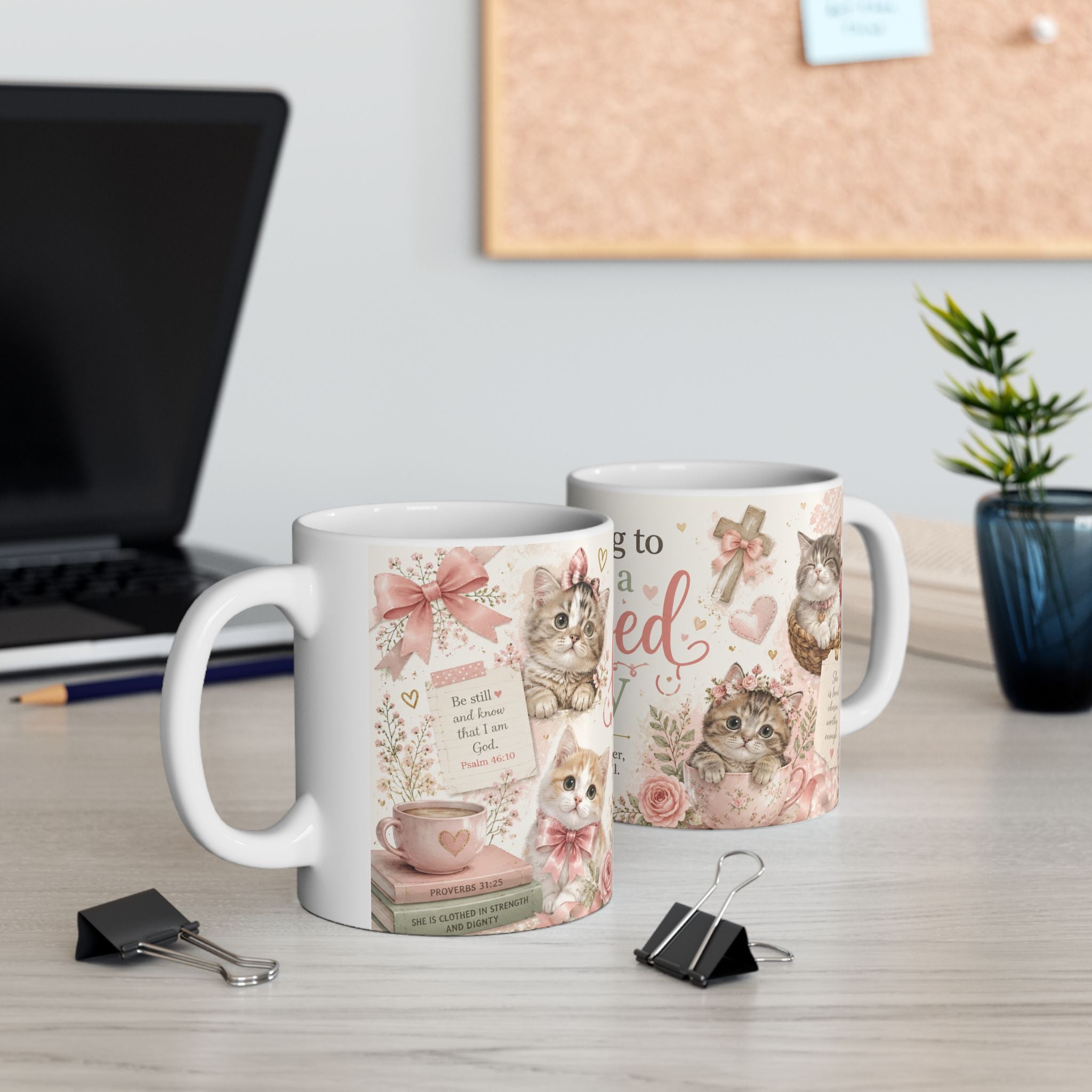 Christian Cat Mug, Blessed Day Kitten Cup, Psalm 46:5 Gift