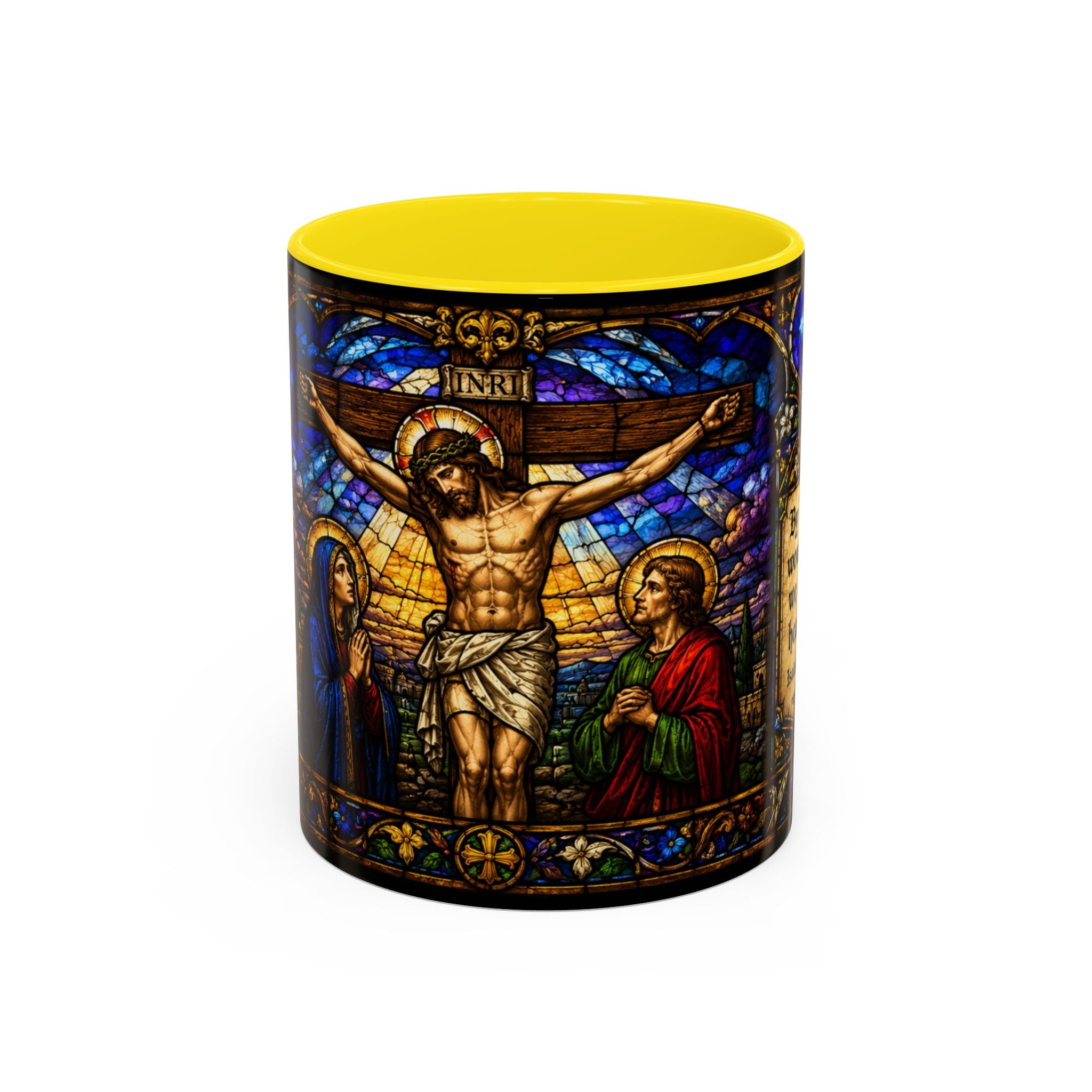 Jesus Crucifixion Mug, Christian Coffee Cup, Stained Glass Cross Mug, Faith Bible Mug, Religious Gift, Holy Bible Coffee Cup
