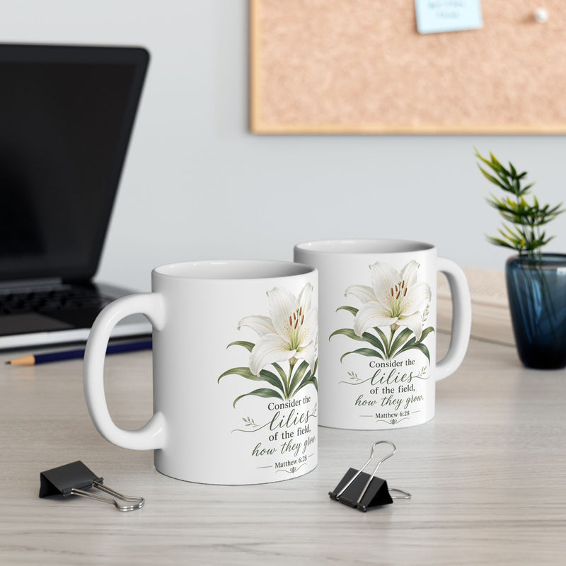 White Lily Floral Illustration Mug