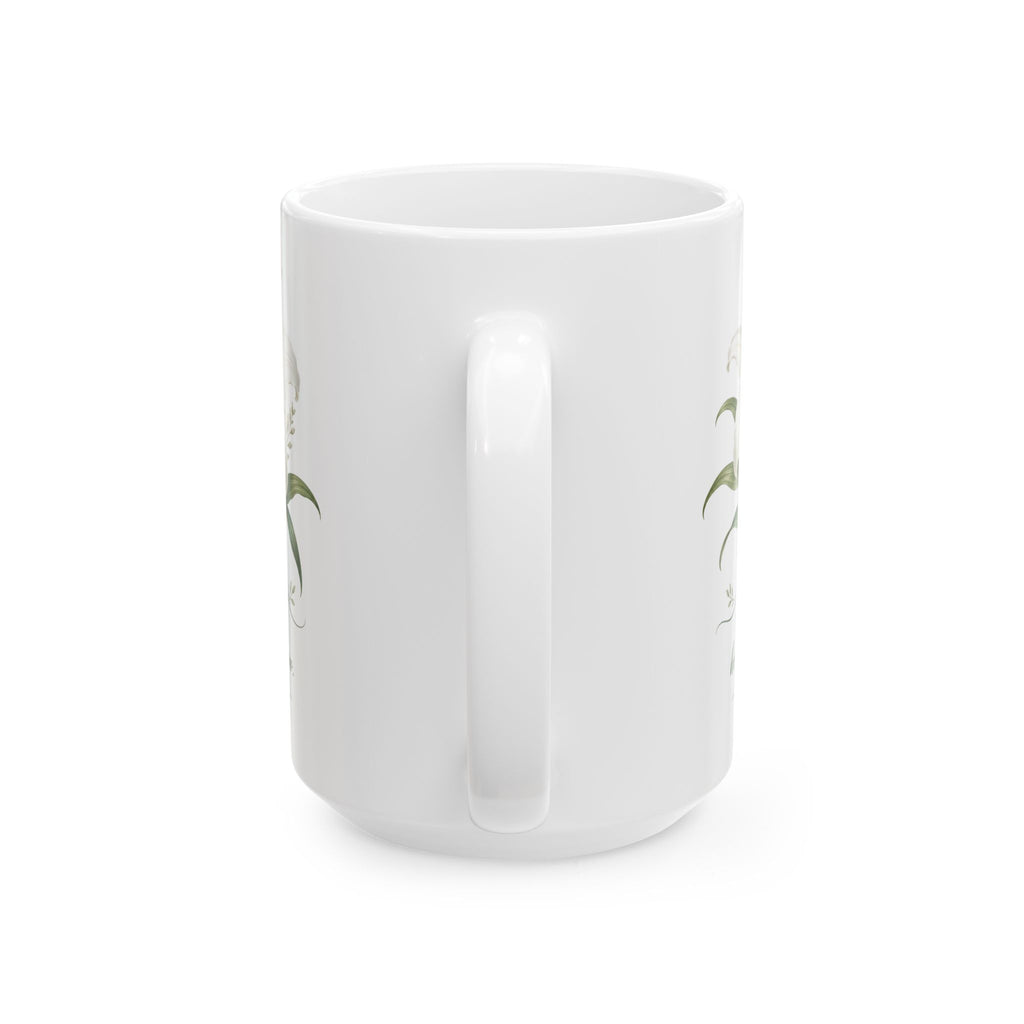 White Lily Floral Illustration Mug