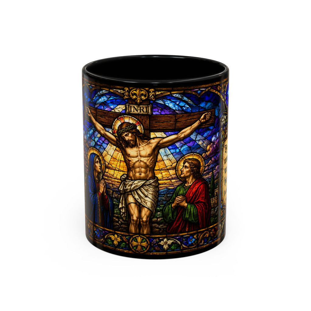 Jesus Crucifixion Mug, Christian Coffee Cup, Stained Glass Cross Mug, Faith Bible Mug, Religious Gift, Holy Bible Coffee Cup