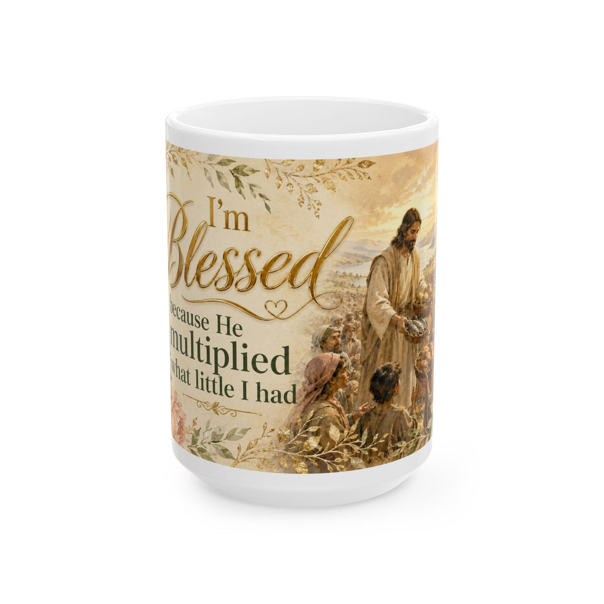Jesus Feeds the Multitude Bible Verse Coffee Cup, Faith Gift