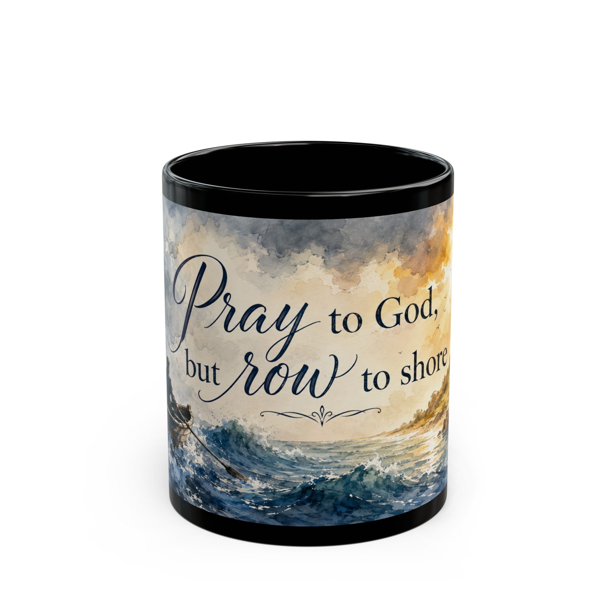 Pray to God But Row to Shore Mug, Christian Ocean Coffee Cup