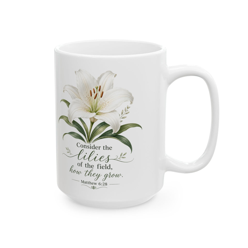 White Lily Floral Illustration Mug