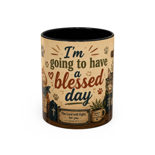 Christian Cat Mug, Blessed Day Coffee Cup, Exodus 14:14 Gift