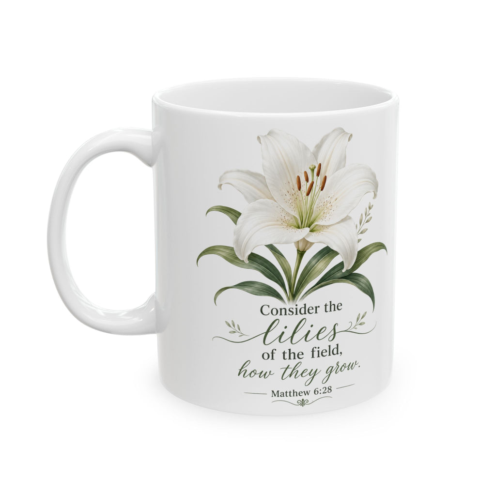 White Lily Floral Illustration Mug