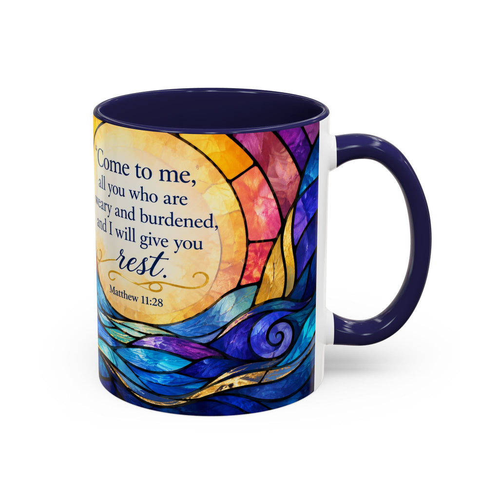 Matthew 11:28 Bible Verse Mug, Christian Coffee Cup, Come To Me All Who Are Weary Mug, Stained Glass Scripture Gift, Faith Prayer Mug