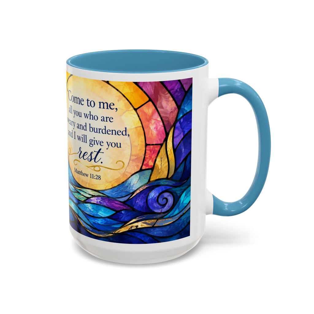 Matthew 11:28 Bible Verse Mug, Christian Coffee Cup, Come To Me All Who Are Weary Mug, Stained Glass Scripture Gift, Faith Prayer Mug