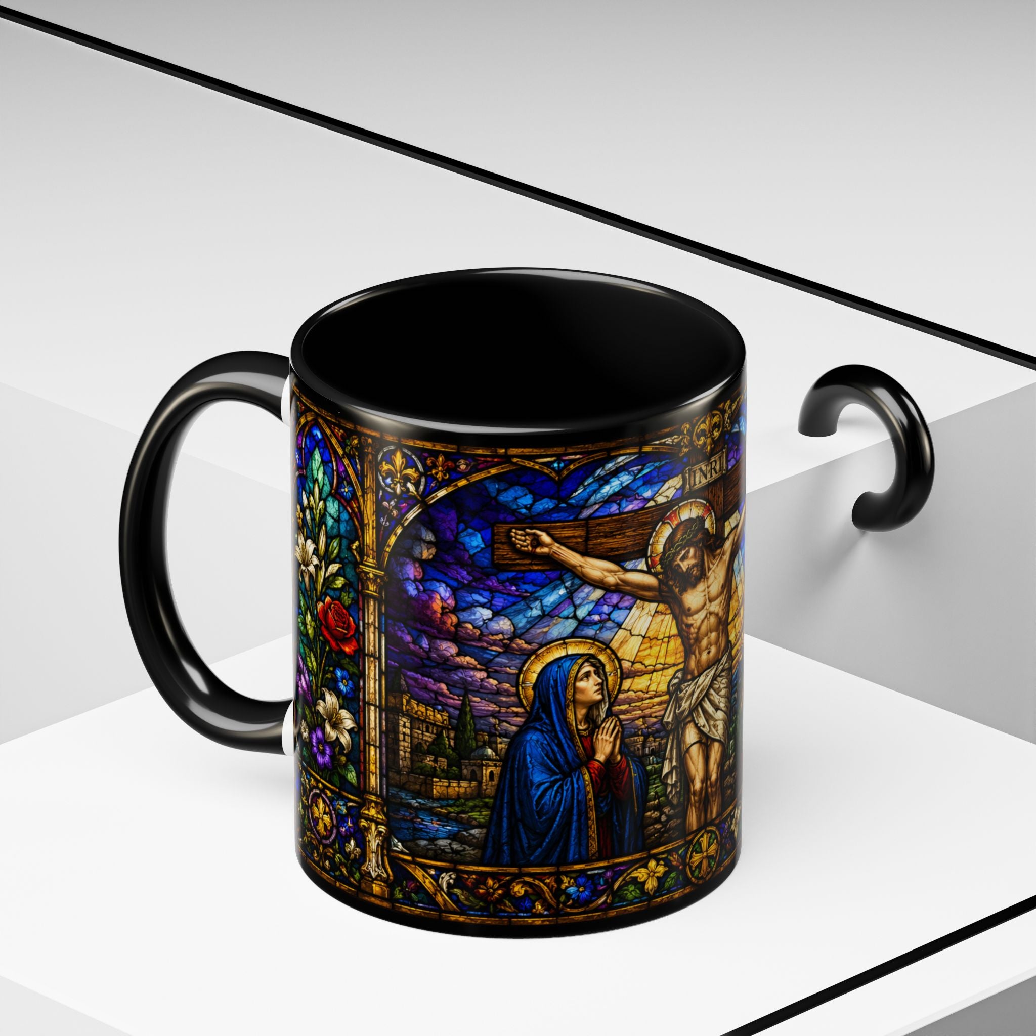 Jesus Crucifixion Mug, Christian Coffee Cup, Stained Glass Cross Mug, Faith Bible Mug, Religious Gift, Holy Bible Coffee Cup