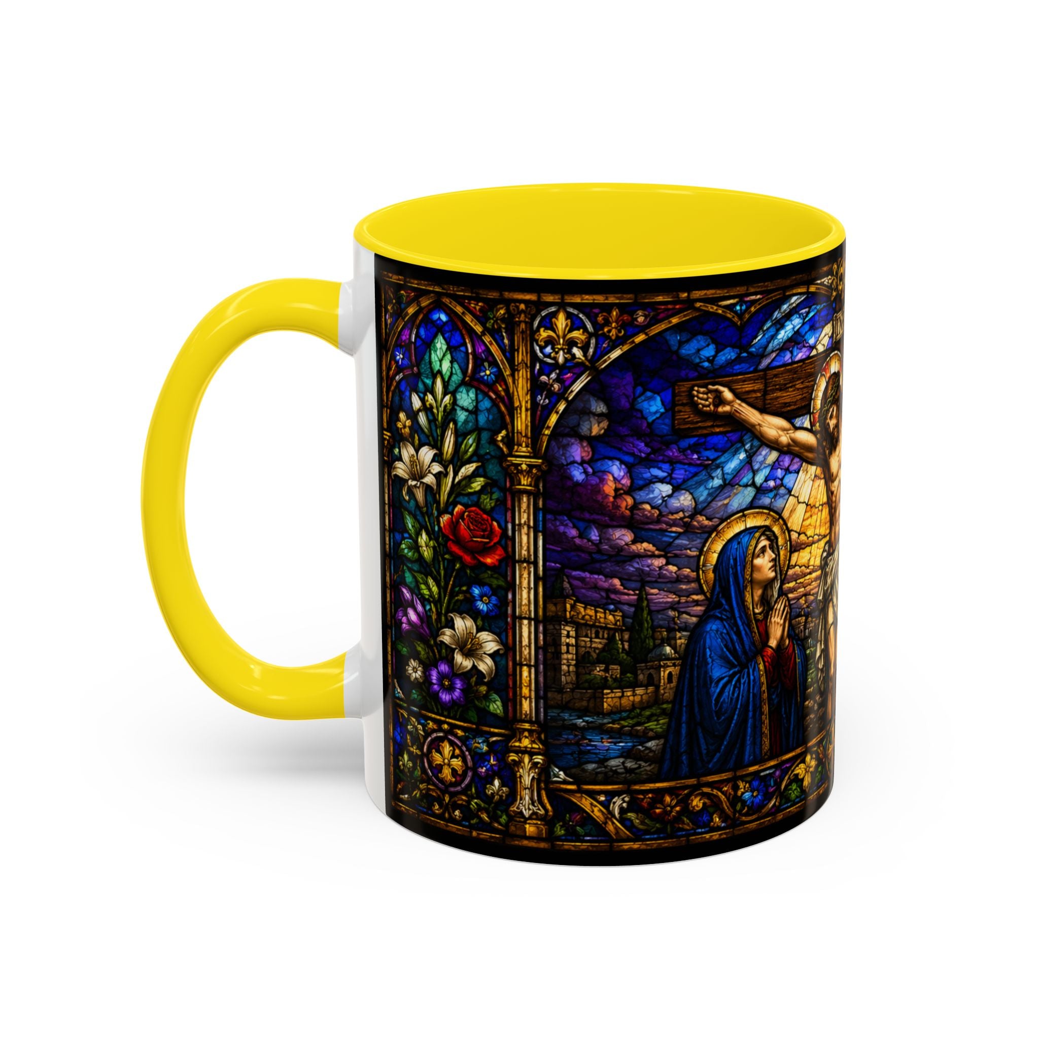 Jesus Crucifixion Mug, Christian Coffee Cup, Stained Glass Cross Mug, Faith Bible Mug, Religious Gift, Holy Bible Coffee Cup