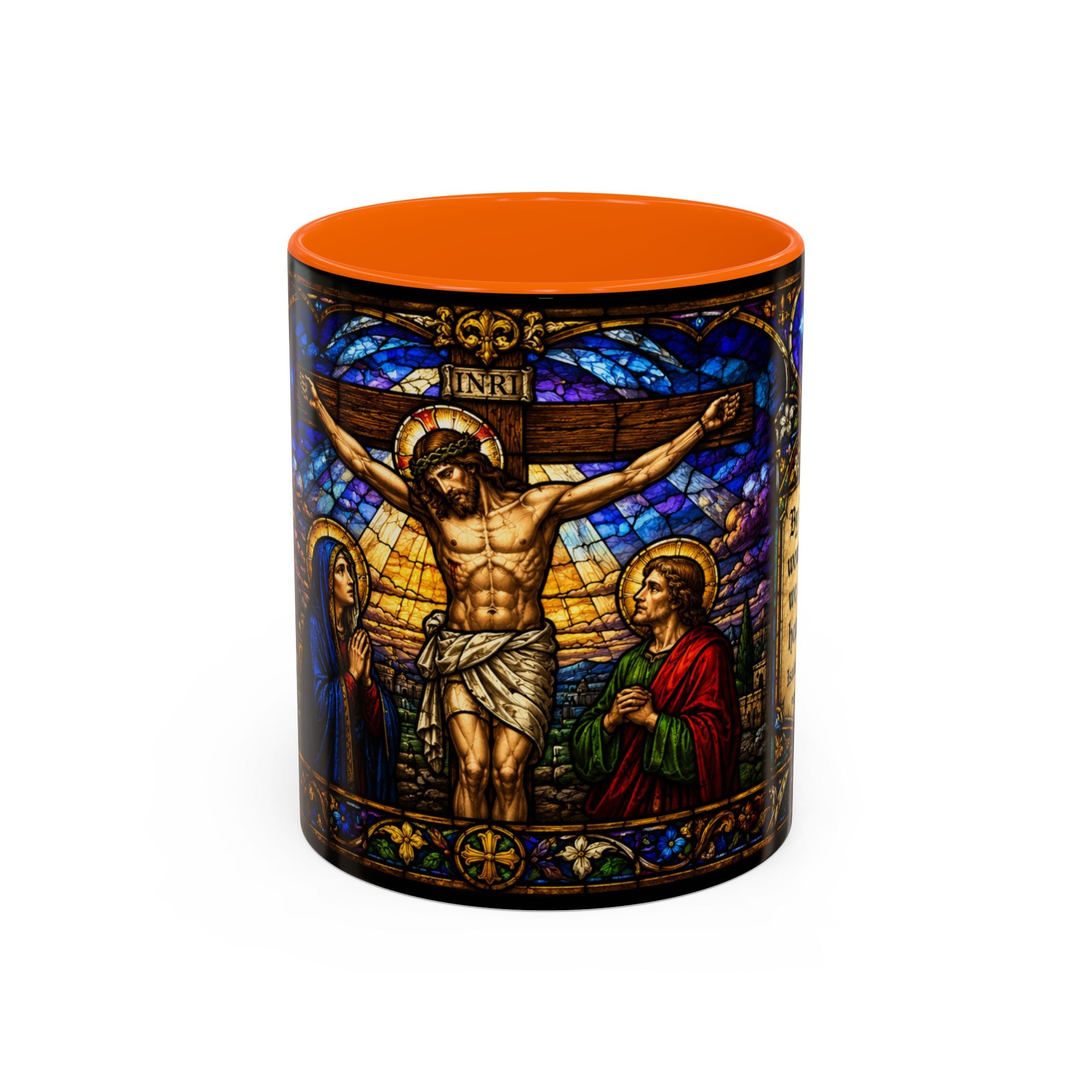 Jesus Crucifixion Mug, Christian Coffee Cup, Stained Glass Cross Mug, Faith Bible Mug, Religious Gift, Holy Bible Coffee Cup