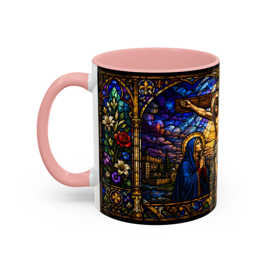 Jesus Crucifixion Mug, Christian Coffee Cup, Stained Glass Cross Mug, Faith Bible Mug, Religious Gift, Holy Bible Coffee Cup