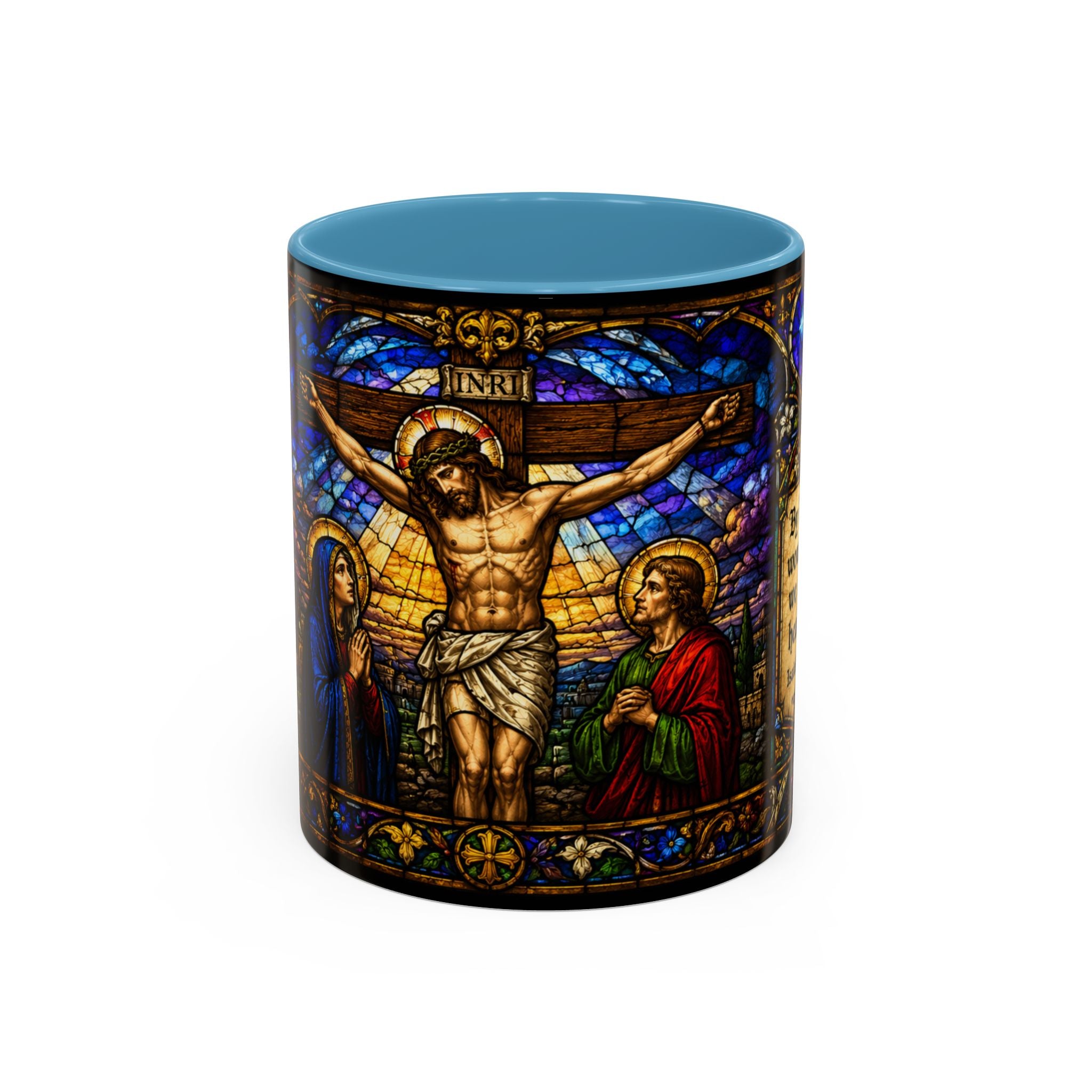 Jesus Crucifixion Mug, Christian Coffee Cup, Stained Glass Cross Mug, Faith Bible Mug, Religious Gift, Holy Bible Coffee Cup