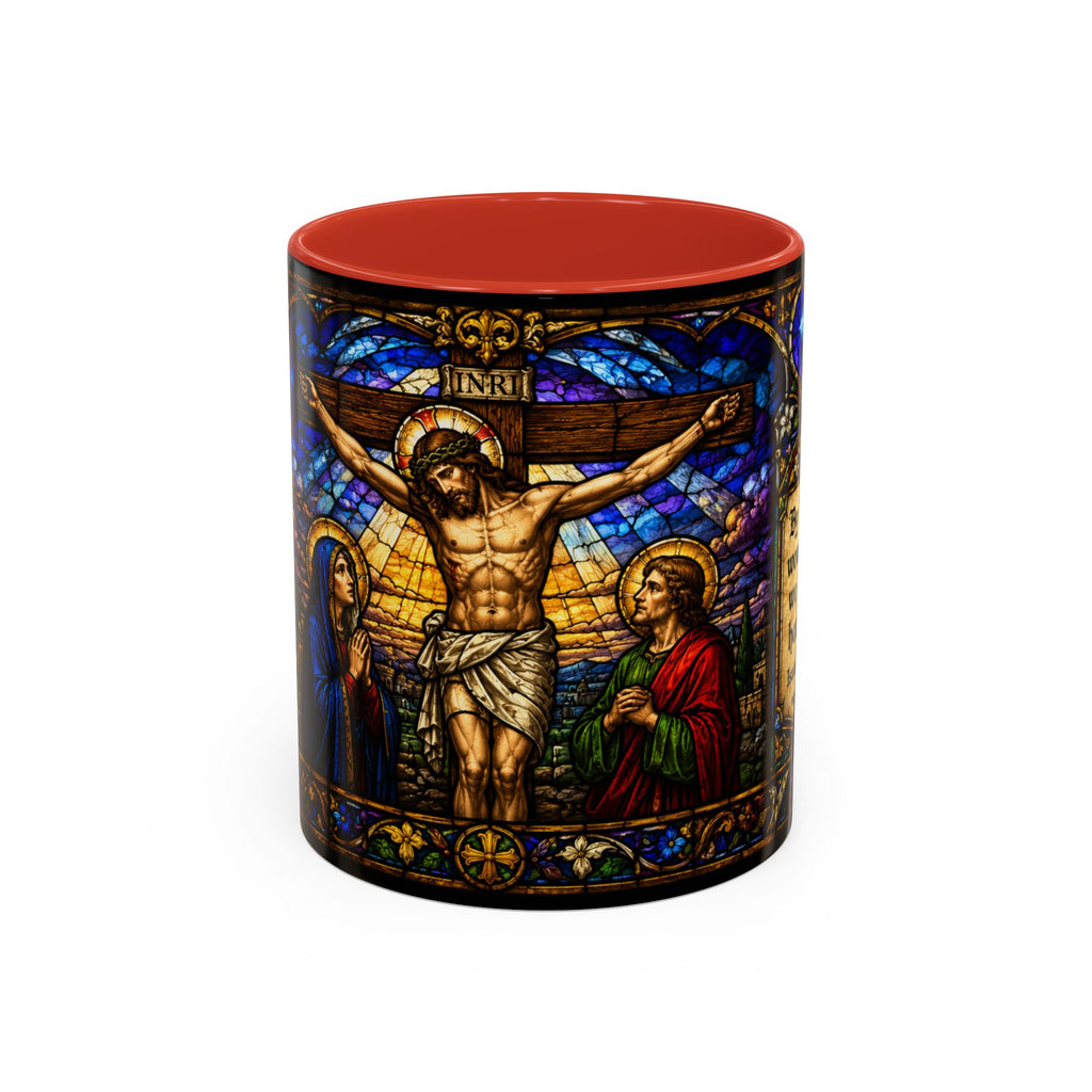 Jesus Crucifixion Mug, Christian Coffee Cup, Stained Glass Cross Mug, Faith Bible Mug, Religious Gift, Holy Bible Coffee Cup