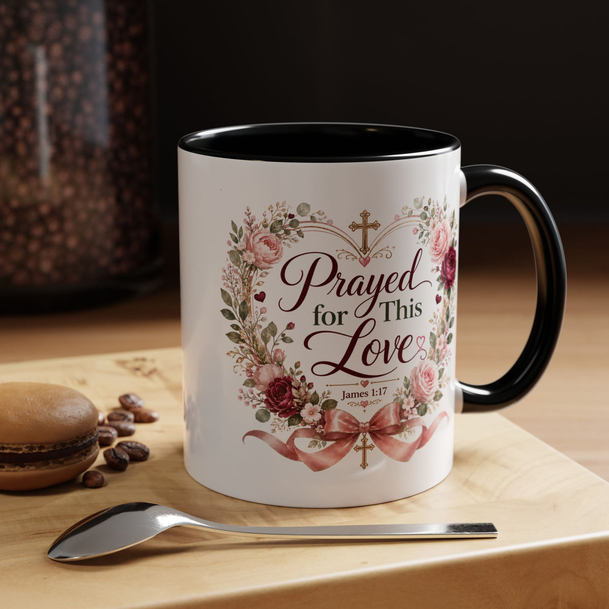 Prayed for This Love Mug, Christian Gift for Wife or Girlfriend, Romantic Bible Verse Mug, James 1:17 Floral Love Coffee Cup
