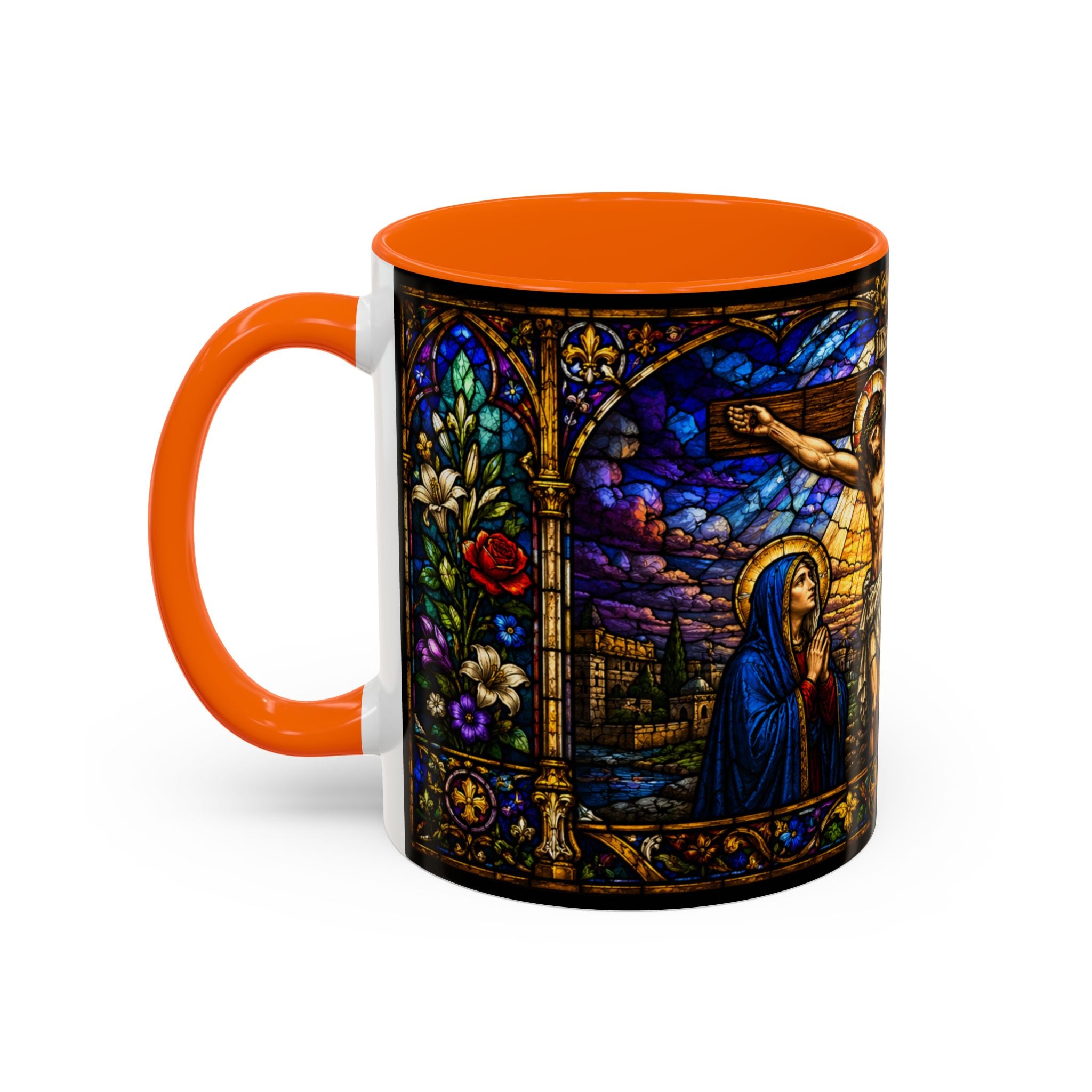 Jesus Crucifixion Mug, Christian Coffee Cup, Stained Glass Cross Mug, Faith Bible Mug, Religious Gift, Holy Bible Coffee Cup