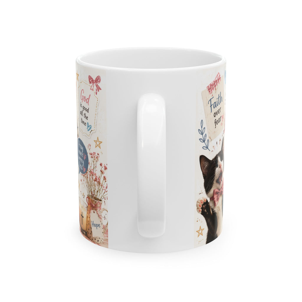 Blessed Evening mug | Christian Psalm 23:1 faith coffee cup with cat floral illustrations