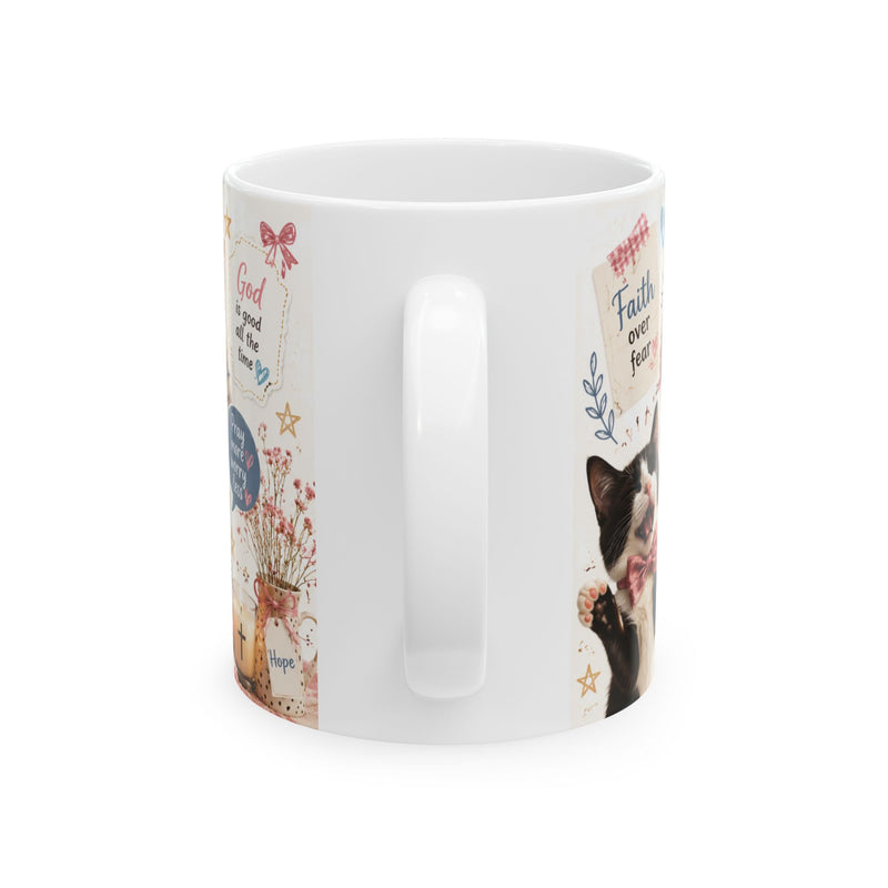 Blessed Evening mug | Christian Psalm 23:1 faith coffee cup with cat floral illustrations