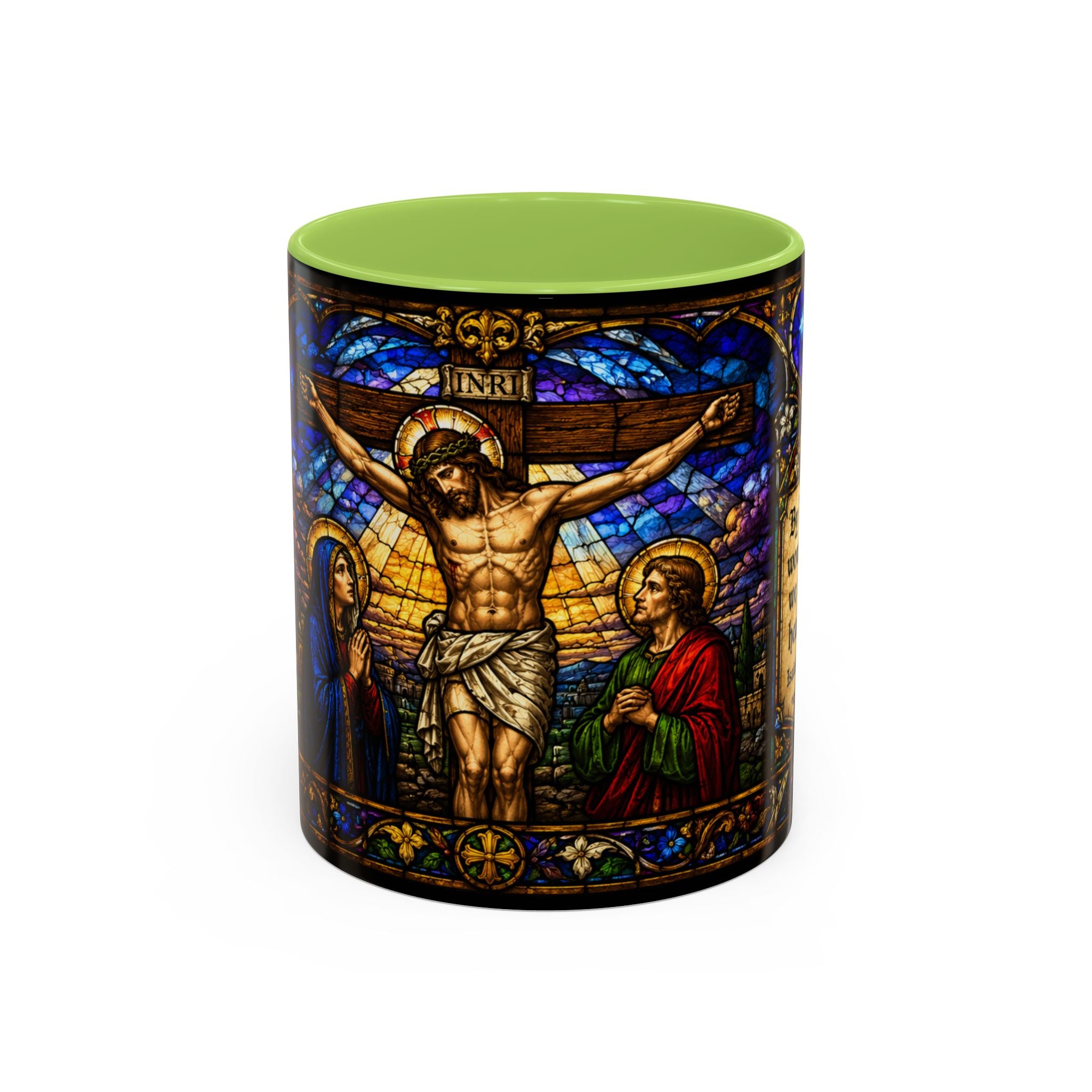 Jesus Crucifixion Mug, Christian Coffee Cup, Stained Glass Cross Mug, Faith Bible Mug, Religious Gift, Holy Bible Coffee Cup