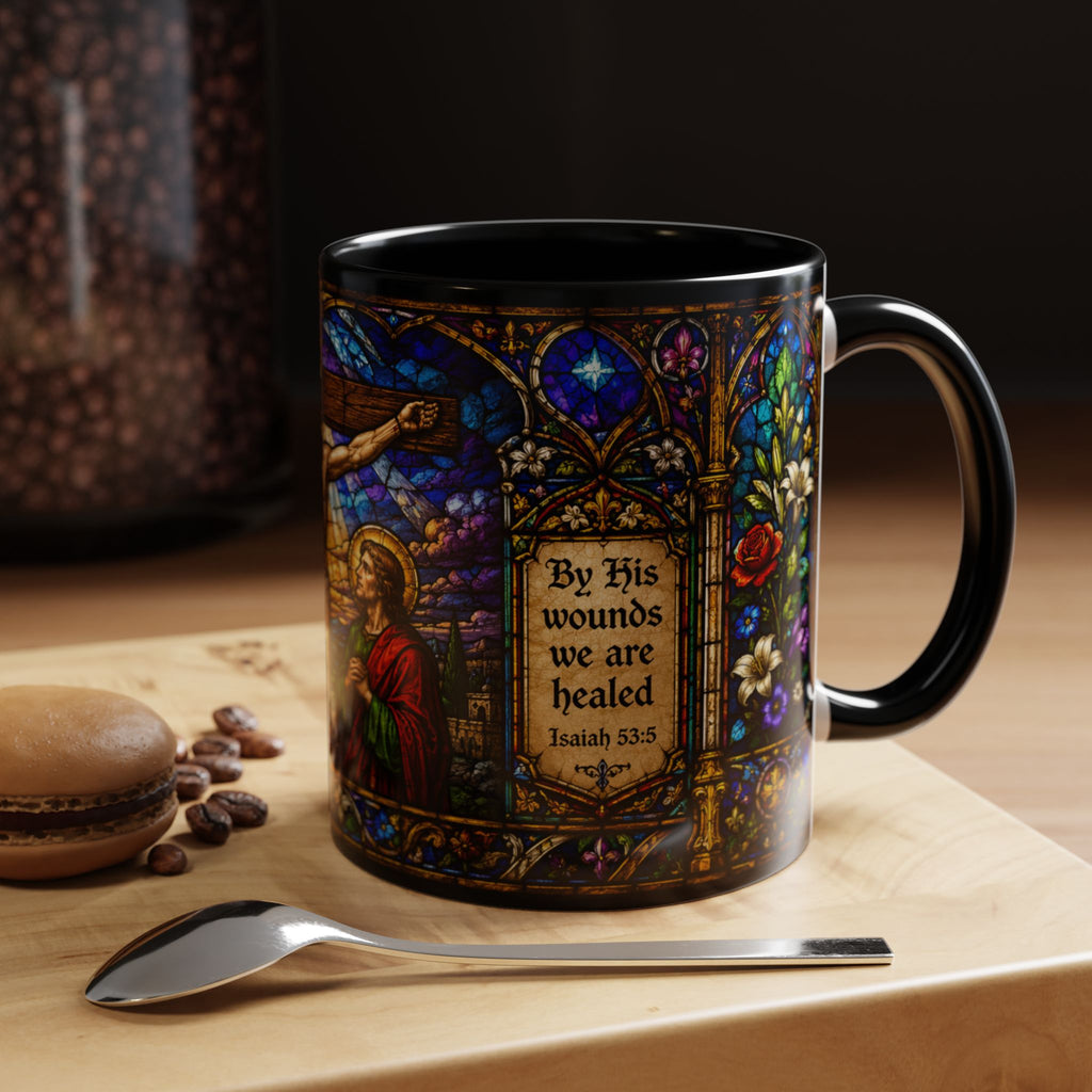Jesus Crucifixion Mug, Christian Coffee Cup, Stained Glass Cross Mug, Faith Bible Mug, Religious Gift, Holy Bible Coffee Cup
