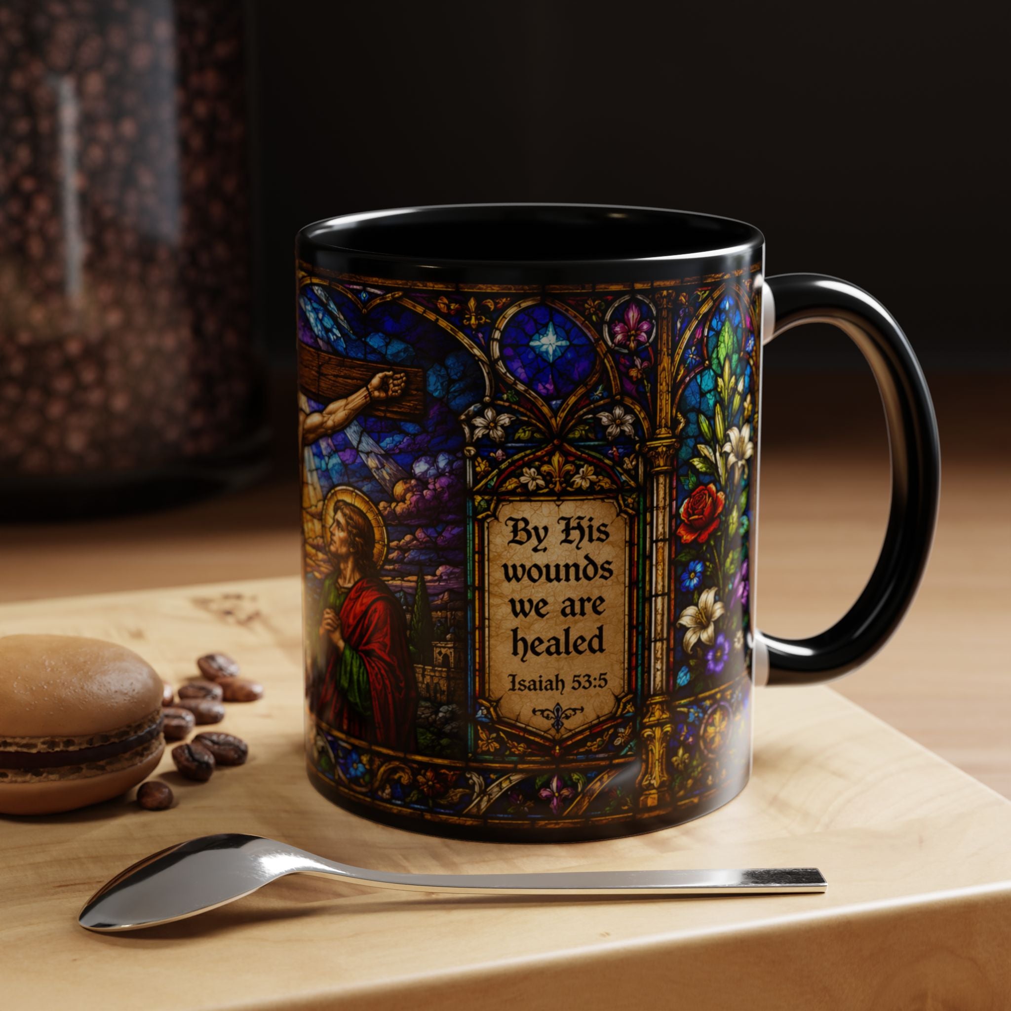 Jesus Crucifixion Mug, Christian Coffee Cup, Stained Glass Cross Mug, Faith Bible Mug, Religious Gift, Holy Bible Coffee Cup