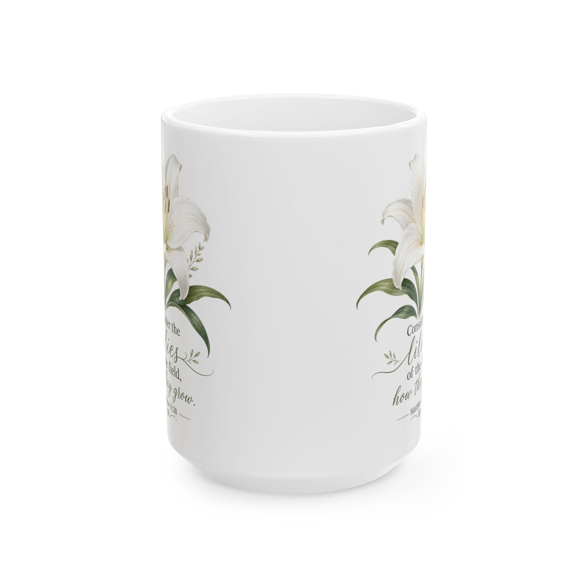 White Lily Floral Illustration Mug