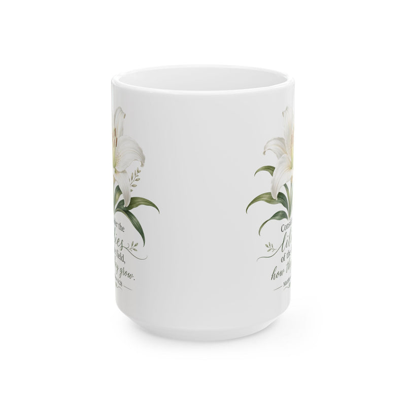 White Lily Floral Illustration Mug