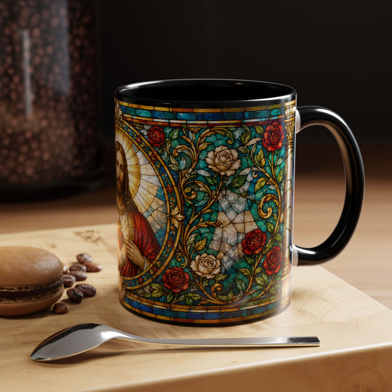 Sacred Heart Jesus Stained Glass Mug | Accent Coffee Mug 11oz 15oz