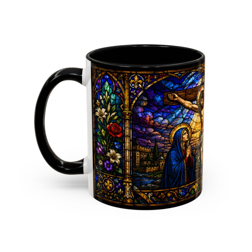 Jesus Crucifixion Mug, Christian Coffee Cup, Stained Glass Cross Mug, Faith Bible Mug, Religious Gift, Holy Bible Coffee Cup