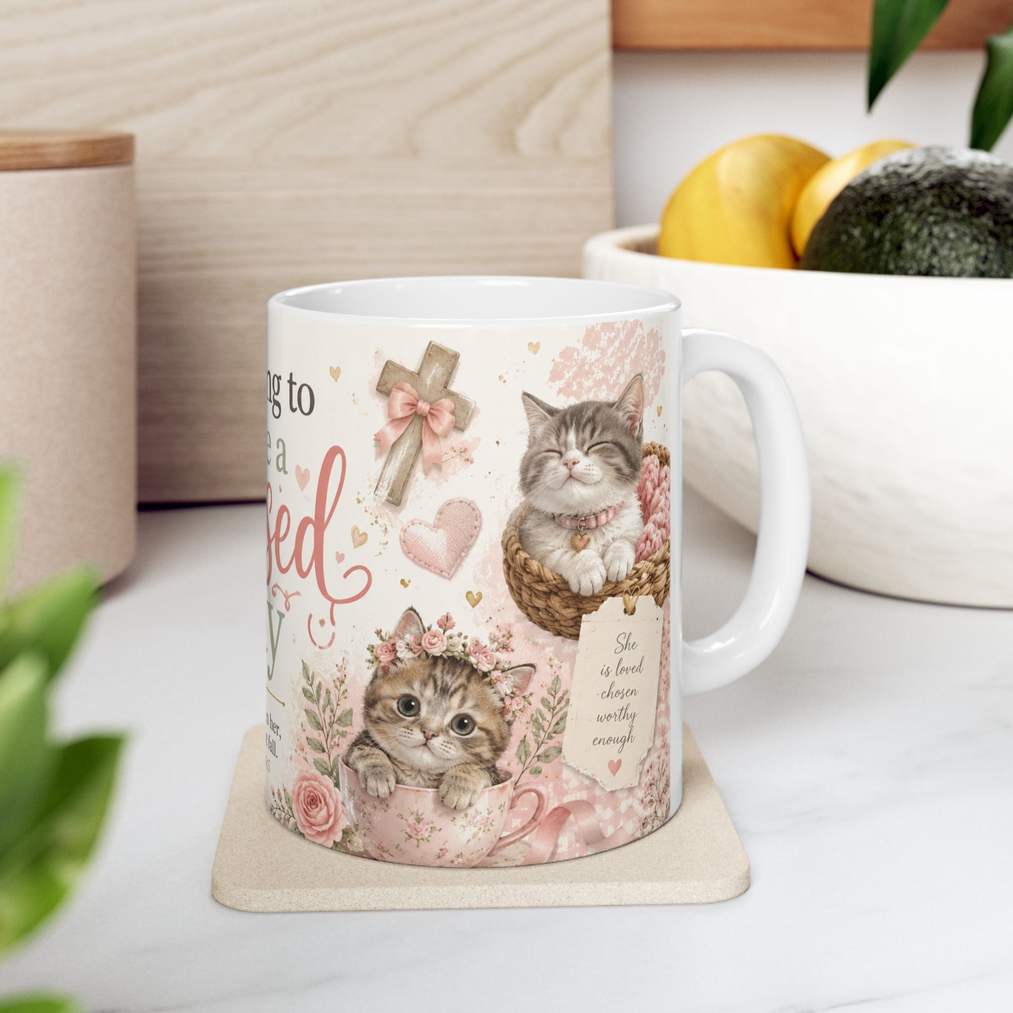 Christian Cat Mug, Blessed Day Kitten Cup, Psalm 46:5 Gift