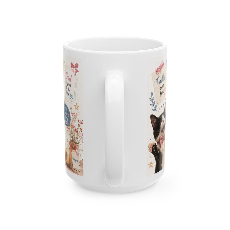 Blessed Evening mug | Christian Psalm 23:1 faith coffee cup with cat floral illustrations