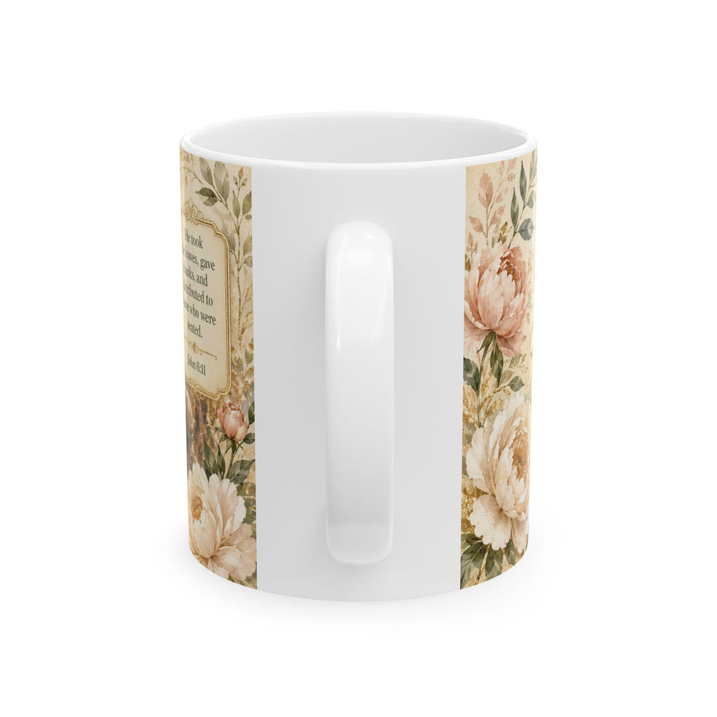 Jesus Feeds the Multitude Bible Verse Coffee Cup, Faith Gift