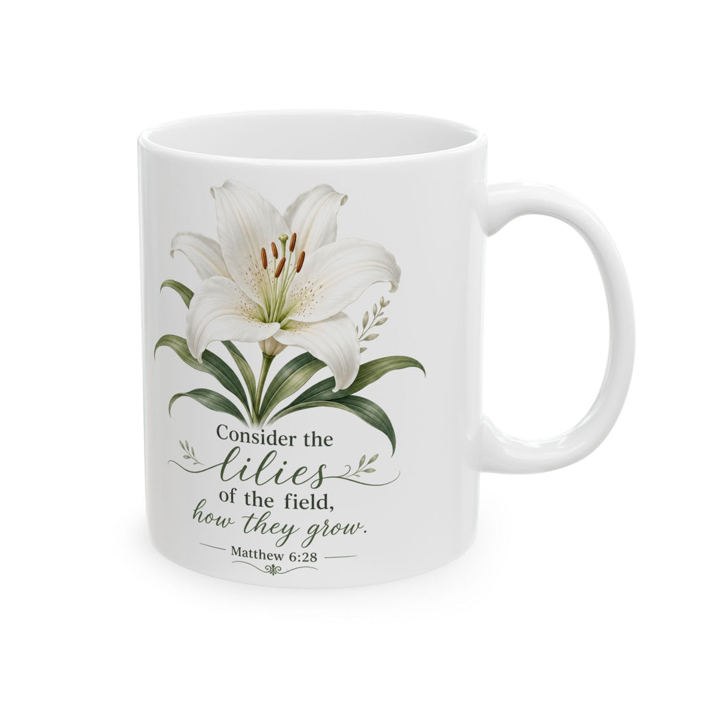 White Lily Floral Illustration Mug