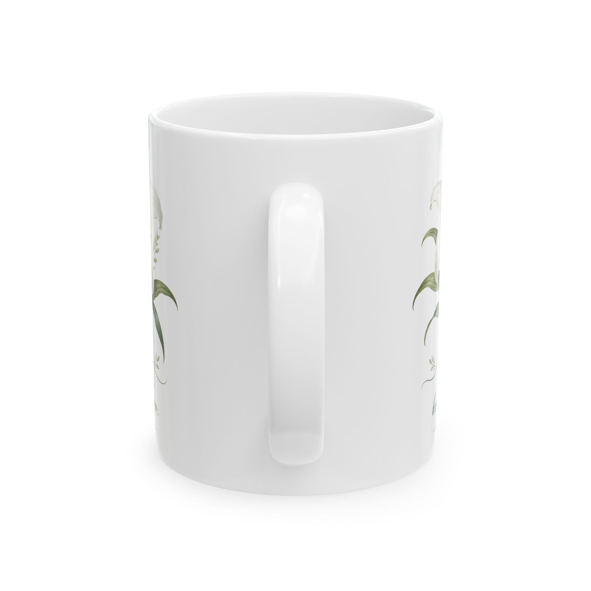 White Lily Floral Illustration Mug