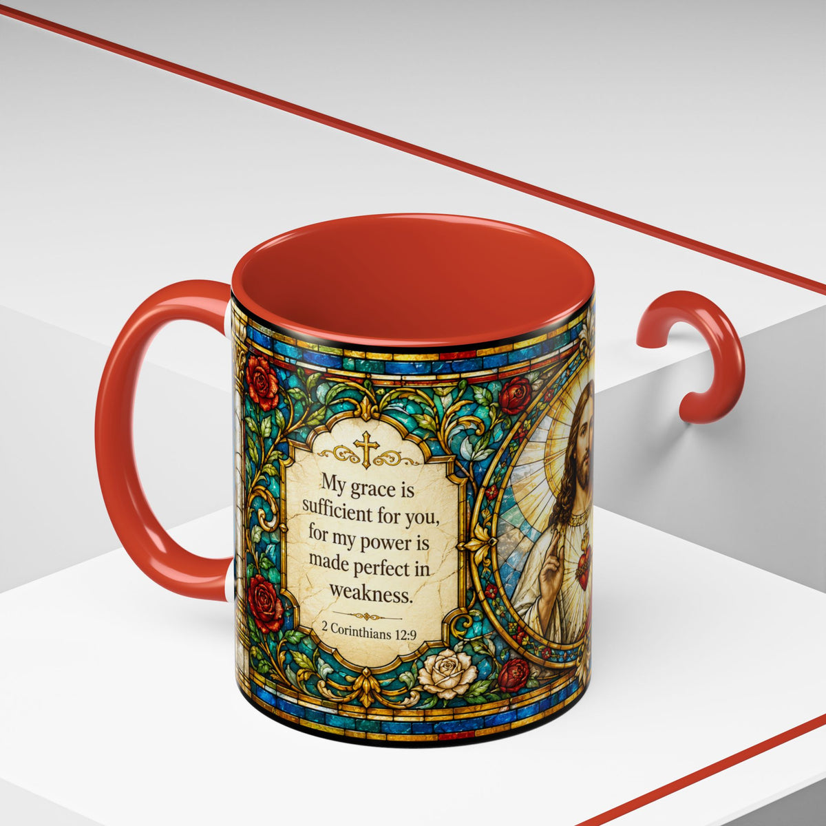 Sacred Heart Jesus Stained Glass Mug | Accent Coffee Mug 11oz 15oz
