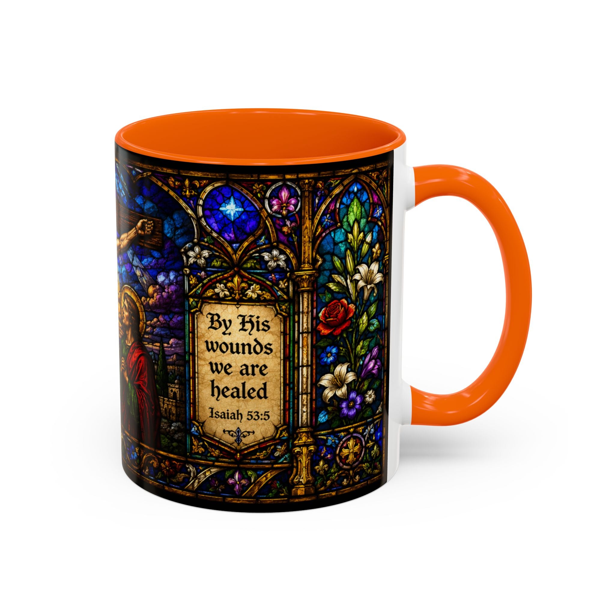 Jesus Crucifixion Mug, Christian Coffee Cup, Stained Glass Cross Mug, Faith Bible Mug, Religious Gift, Holy Bible Coffee Cup