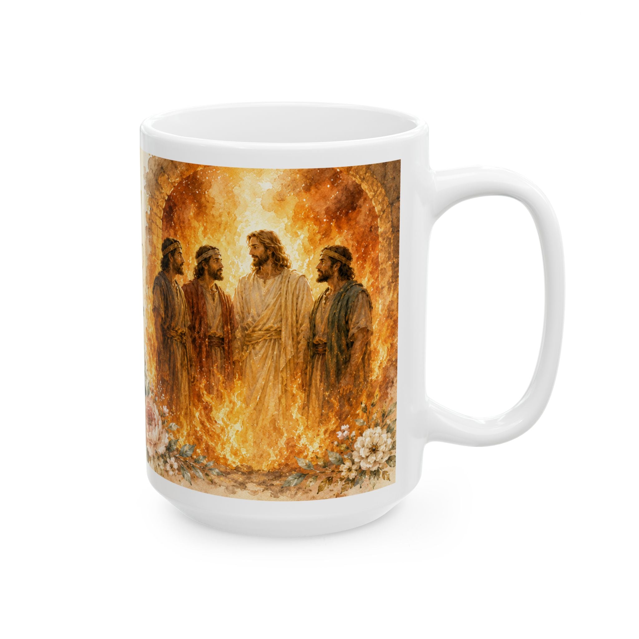 Daniel 3:25 Christian Mug, He Stood in the Fire With Me Bible Verse Coffee Cup, Fiery Furnace Faith Gift