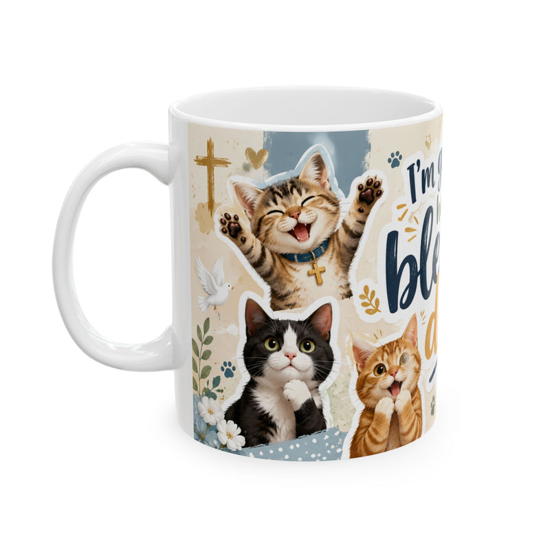 Christian Cat Mug, Blessed Day Coffee Cup, Matthew 19:26 Gift