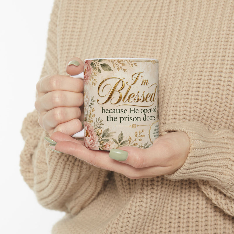 Acts 16:26 Christian Mug, He Opened the Prison Doors Bible Verse Coffee Cup, Faith Gift