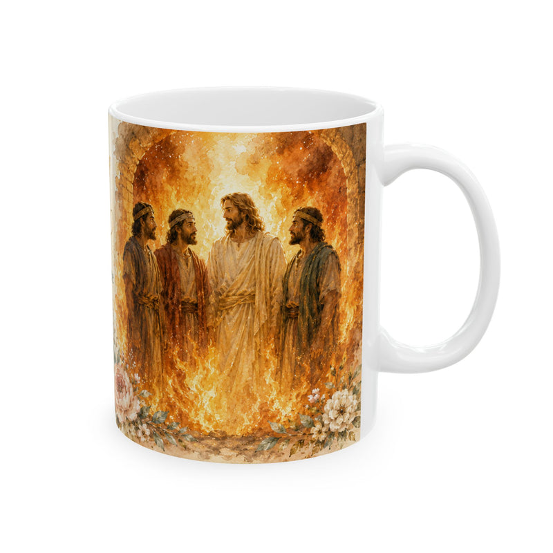 Daniel 3:25 Christian Mug, He Stood in the Fire With Me Bible Verse Coffee Cup, Fiery Furnace Faith Gift