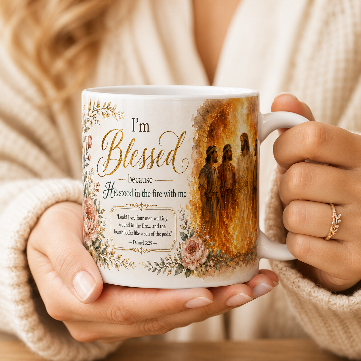 Daniel 3:25 Christian Mug, He Stood in the Fire With Me Bible Verse Coffee Cup, Fiery Furnace Faith Gift